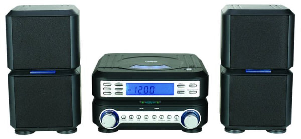 * Vertical Loading CD Player

* Analog Tuning with Digital Read Out

* Dual High Powered Speakers

* LCD Display with Illumination

* Aux-in Jack

* Programmable CD Memories

* Skip & Search Functions

* Full Function Remote Control

* UL/ETL Listed