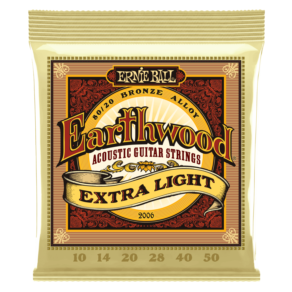 Ernie Ball Earthwood 80/20 Bronze Acoustic Guitar Strings are made from 80% copper, 20% zinc wire wrapped around hex shaped brass plated steel core wire. These acoustic guitar strings provide a crisp, ringing sound with pleasing overtones. Gauges .010, .0