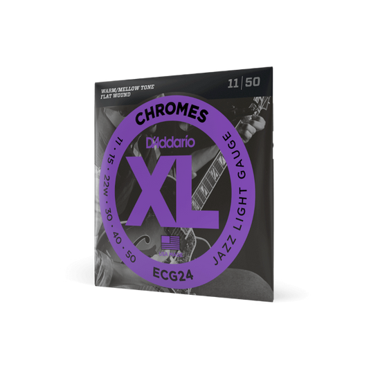 ECG24 is D'Addario's best-selling flat wound guitar string set. XL Chromes are noted for their smooth feel and warm, mellow tone, essential to the sound and style of many jazz, blues, and rock players.