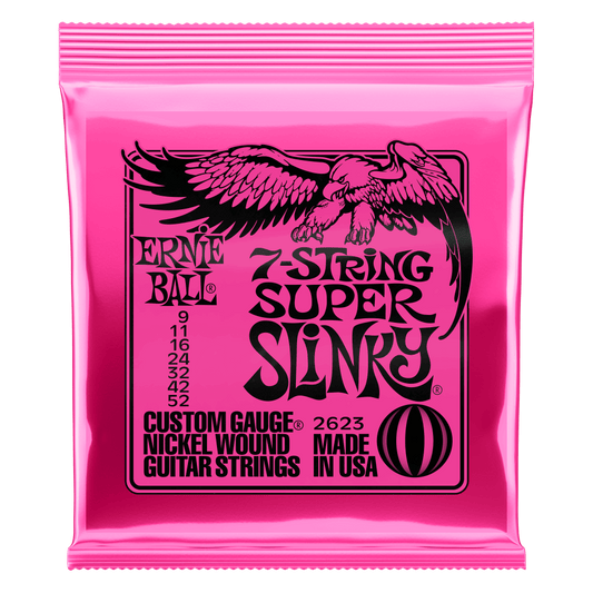 Ernie Ball Nickel Wound Electric Guitar Strings are made from nickel plated steel wire wrapped around tin plated hex shaped steel core wire. The plain strings are made of specially tempered tin plated high carbon steel producing a well balanced tone for y