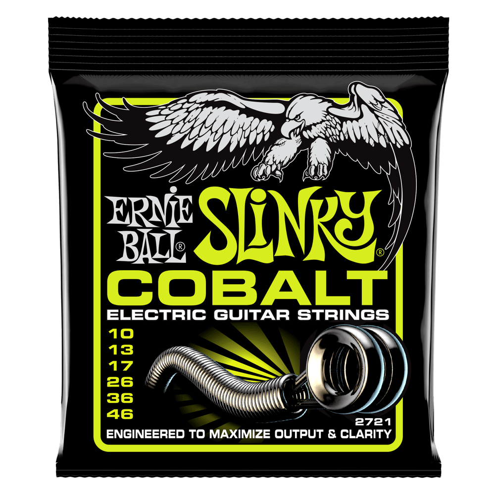 Ernie Ball Cobalt Slinky Electric Guitar Strings provide an extended dynamic range, incredible harmonic response, increased low end, and crisp, clear highs. Cobalt provides a stronger magnetic relationship between pickups and strings than any other alloy 