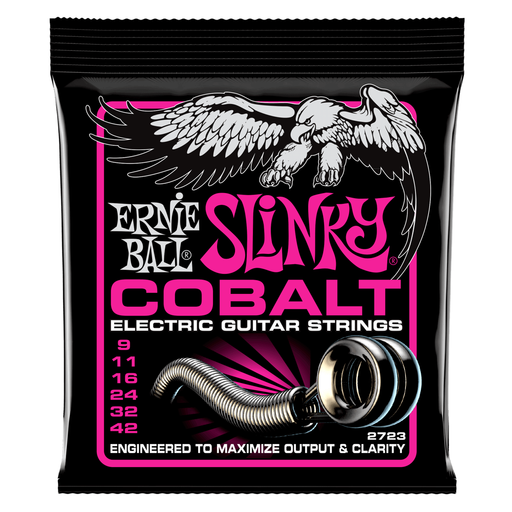 Ernie Ball Cobalt Slinky Electric Guitar Strings provide an extended dynamic range, incredible harmonic response, increased low end, and crisp, clear highs. Cobalt provides a stronger magnetic relationship between pickups and strings than any other alloy 