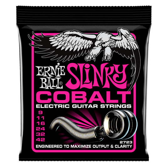 Ernie Ball Cobalt Slinky Electric Guitar Strings provide an extended dynamic range, incredible harmonic response, increased low end, and crisp, clear highs. Cobalt provides a stronger magnetic relationship between pickups and strings than any other alloy 