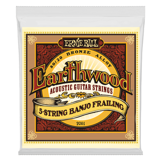 Ernie Ball Earthwood 5-String Banjo Frailing Loop End 80/20 Bronze strings are made from 80% copper, 20% zinc wire wrapped around hex shaped tin plated steel core wire. The most popular acoustic guitar strings provide a crisp, ringing sound with pleasing 