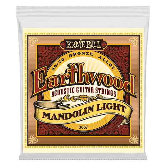 Ernie Ball Earthwood Mandolin Light Loop End 80/20 Bronze Acoustic Guitar Strings are made from 80% copper, 20% zinc wire wrapped around hex shaped tin plated steel core wire. The most popular acoustic guitar strings provide a crisp, ringing sound with pl