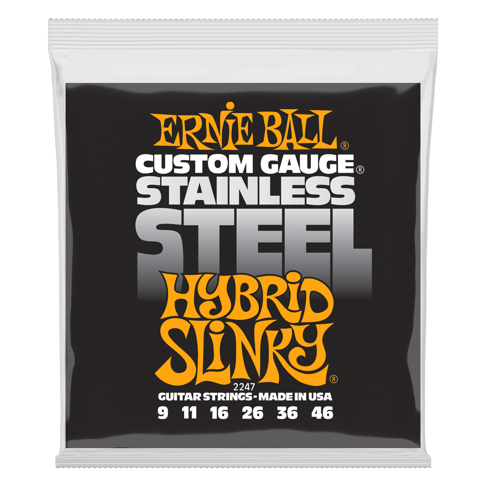 Ernie Ball Slinky Stainless Steel Wound Electric Guitar Strings are made from stainless steel wire wrapped around tin plated, hex shaped, steel core wire. These strings provide brighter tone and longer string life due to stainless steels inherent anti-cor