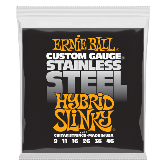 Ernie Ball Slinky Stainless Steel Wound Electric Guitar Strings are made from stainless steel wire wrapped around tin plated, hex shaped, steel core wire. These strings provide brighter tone and longer string life due to stainless steels inherent anti-cor