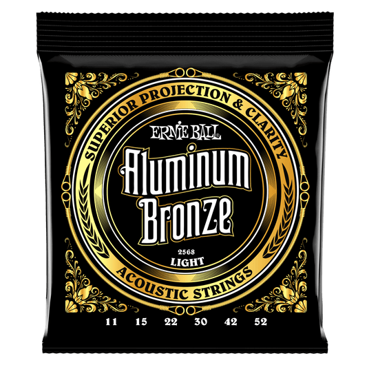 Ernie Ball Aluminum Bronze Acoustic Guitar Strings feature more projection and clarity than traditional bronze strings, while also providing improved corrosion resistance. Aluminum Bronze Acoustic strings are made with Ernie Ball Maraging Steel hex cores 