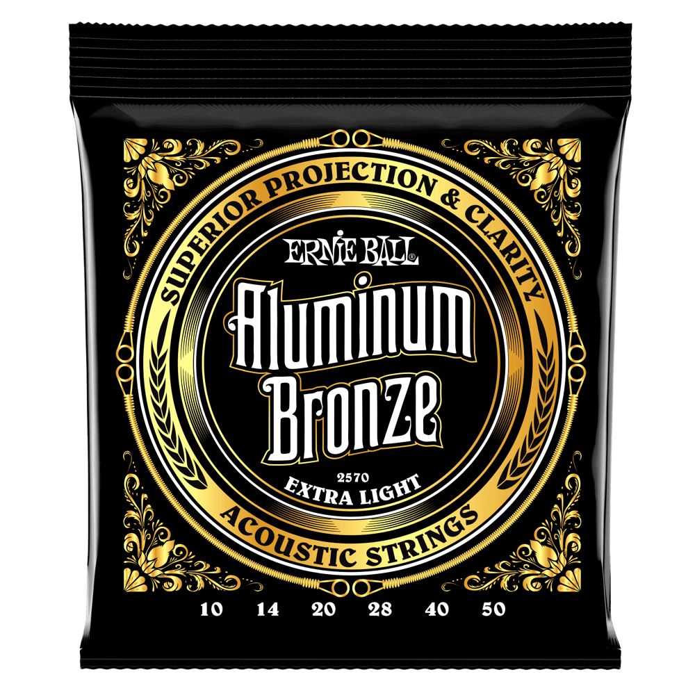 Ernie Ball Aluminum Bronze Acoustic Guitar Strings feature more projection and clarity than traditional bronze strings, while also providing improved corrosion resistance. Aluminum Bronze Acoustic strings are made with Ernie Ball Maraging Steel hex cores 