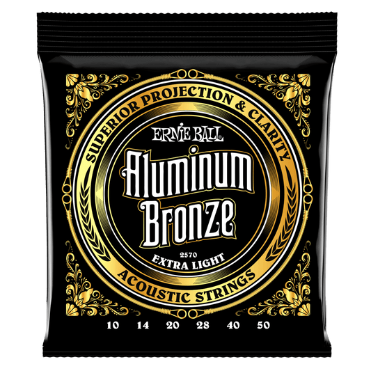 Ernie Ball Aluminum Bronze Acoustic Guitar Strings feature more projection and clarity than traditional bronze strings, while also providing improved corrosion resistance. Aluminum Bronze Acoustic strings are made with Ernie Ball Maraging Steel hex cores 