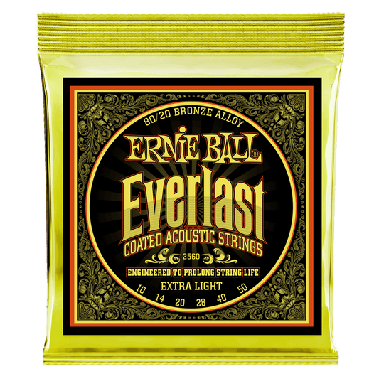 Ernie Ball Everlast Coated acoustic guitar strings use groundbreaking nanotechnology that repels unwanted moisture and oils that negatively impact your tone. Our proprietary treatment is applied to both the inner hex core and outer wrap wire to provide ul