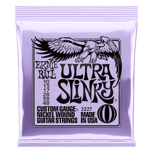 Ernie Ball Nickel Wound Electric Guitar Strings are made from nickel plated steel wire wrapped around tin plated hex shaped steel core wire. The plain strings are made of specially tempered tin plated high carbon steel producing a well balanced tone for y