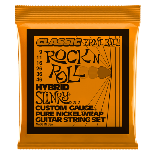 Ernie Ball Slinky Classic Rock N Roll Pure Nickel wrap electric guitar strings are made from pure nickel wire wrapped around tin plated hex shaped steel core wire, these guitar strings produce a warm rich tone with that signature Slinky feel. Gauges .009,