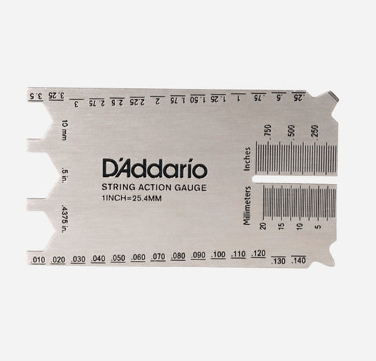 The D'Addario String Height Gauge is an all-in-one tool to help you set up your guitar with the highest possible level of precision. Made of stainless steel, this durable tool helps you easily measure the height of your strings and pickups, neck relief, a