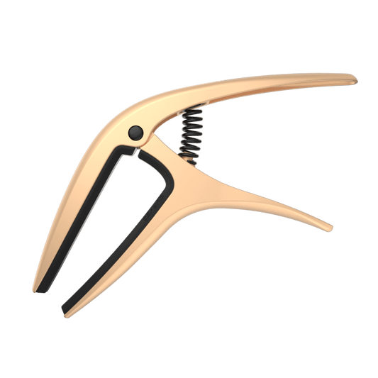 The Ernie Ball Axis Capo’s ergonomic features allow for fast and accurate single-handed key changes. Compatible with most electric and acoustic guitars, the Axis Capo offers eight color finishes to match, with a dual-radius design that fits both flat an