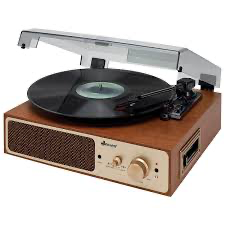 Bluetooth Transmission, wirelessly play your vinyl and cassettes to Bluetooth speakers, stream music to the built in speakers

supports a2dp, belt driven 3 speed stereo turntable, auxiliary input jack to connect your phone or iPod or other audio players,
