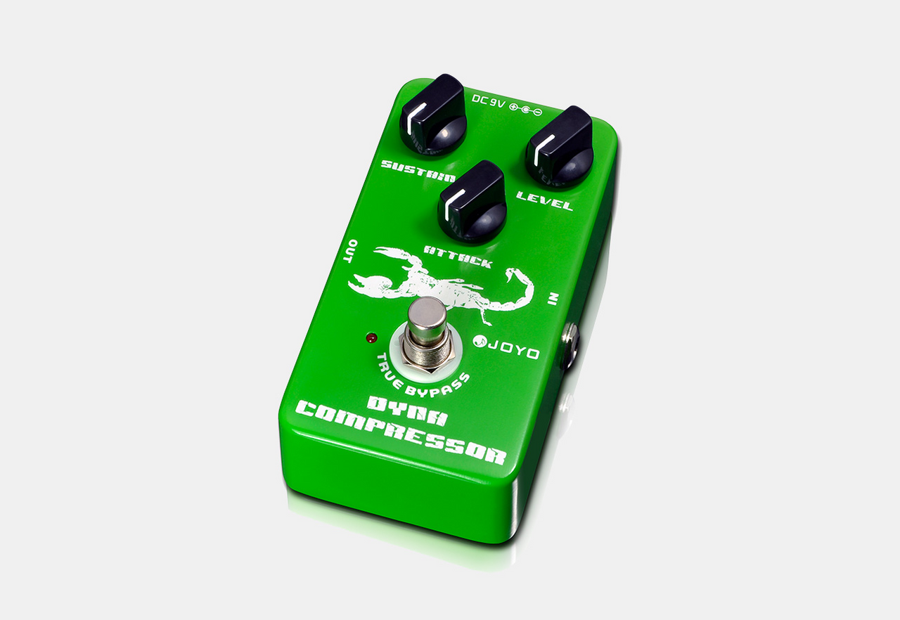 re-creation of the classic Ross compressor, with very low noise. Use the Sustain, Attack, and Level knobs to find your ideal tone. Tweek the Attack to boost your bottom end and level off high-output pickups.
True bypass design minimizes tone loss.
 Alumin