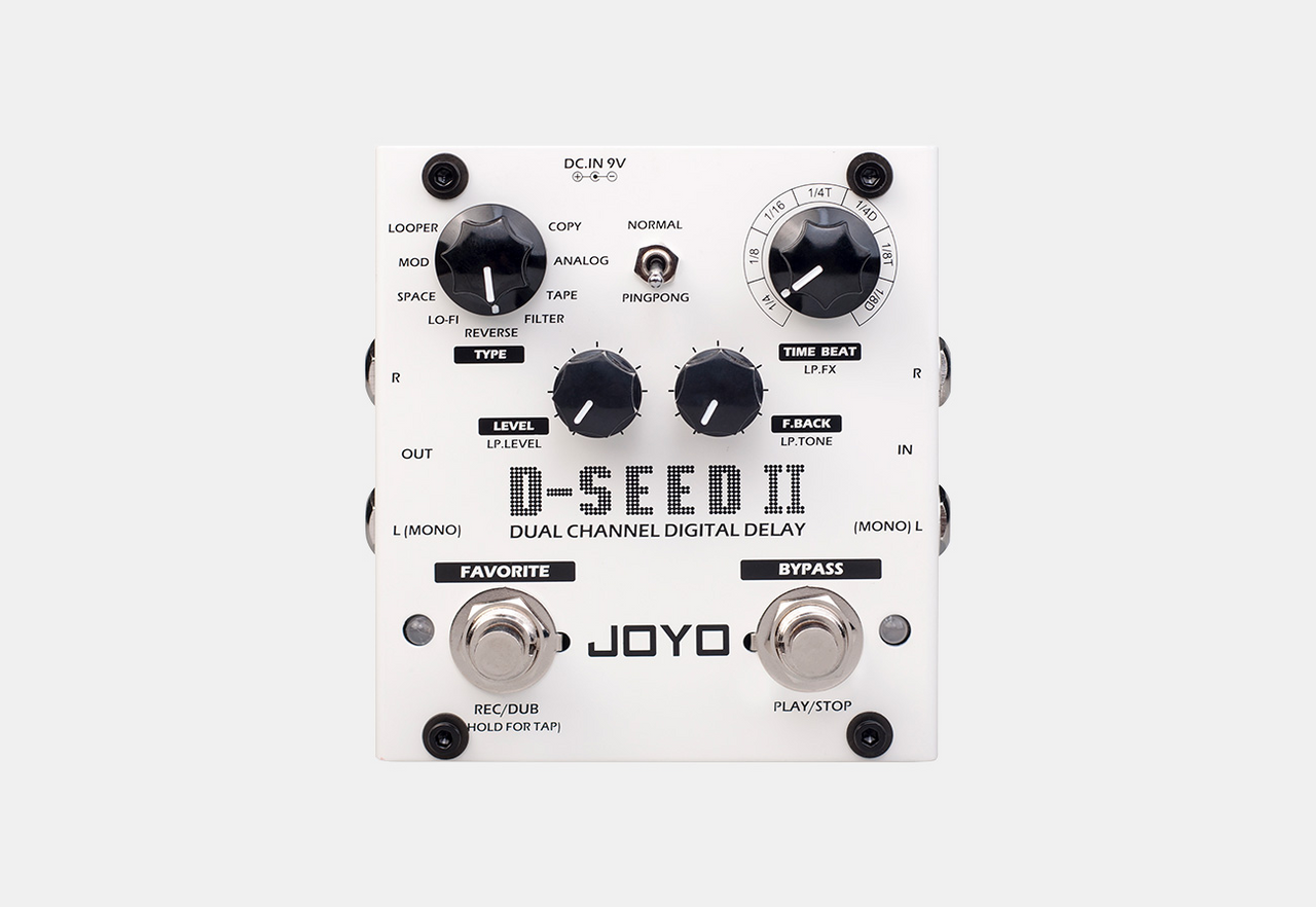 The first generation of D-SEED was well received, then JOYO gathered numerous feedbacks from customers and launched D-SEED II stereo delay, which bringing brand new algorithms, and provides 8 different delays. Various effects are listed as below: Space, L