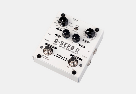 The first generation of D-SEED was well received, then JOYO gathered numerous feedbacks from customers and launched D-SEED II stereo delay, which bringing brand new algorithms, and provides 8 different delays. Various effects are listed as below: Space, L