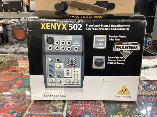 Behringer XENYX 502

Premium 5 input 2 bus mixer 

Phantom Powered XENYX Mic Pre Amp

Low Noise High Headroom

Neo Classic 2 band EQ for a warm sou

Power Supply: Behringer AC adapter included

AC 100-240V